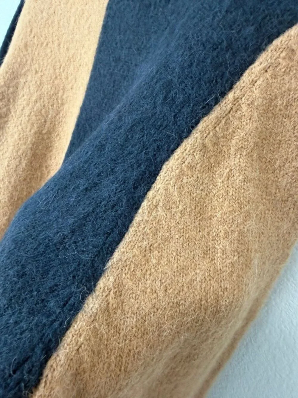 & Other Stories Blue/Brown Long Sleeve Mock Neck Wool Blend Sweater Size L